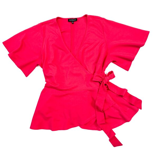 Eloquii Peplum Wrap Top Fuschia Pink Flutter Sleeves Women's Plus Size 20 - Picture 4 of 12